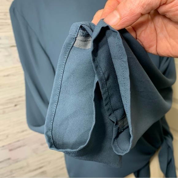 BABATON Aritzia Tadema Blouse Blue Tunic Pullover Long Sleeve Slits Tie Front - Picture 9 of 15